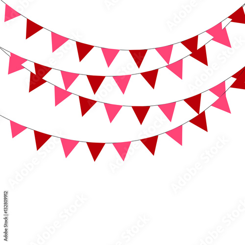 Garlands of roses and red flags. Valentine's Day.