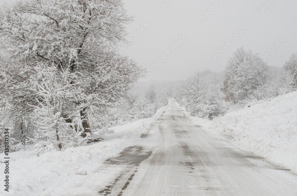 Obraz premium Snowy country road