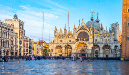 San Marco square with Campanile and San Marco's Basilica. The main square of the old town. Venice, Veneto Italy.