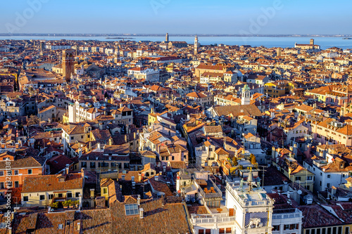 Aerial view in winter from the San Marco Sqaure  Venice  Veneto  Italy. Panoramic view at blue hour.