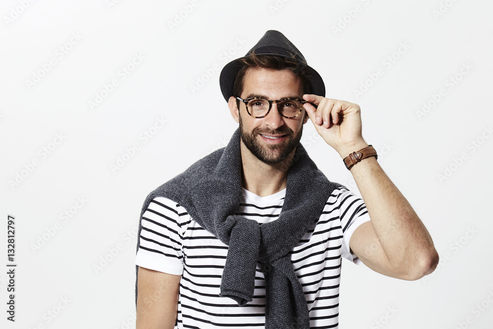 Guy in spectacles and hat, smiling Guy in spectacles and hat, smiling