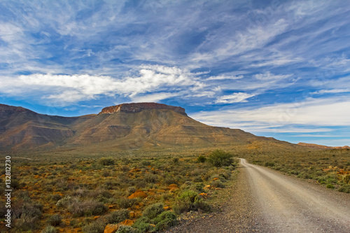 Karoo Mountain Landscape with Blue Sky and Road