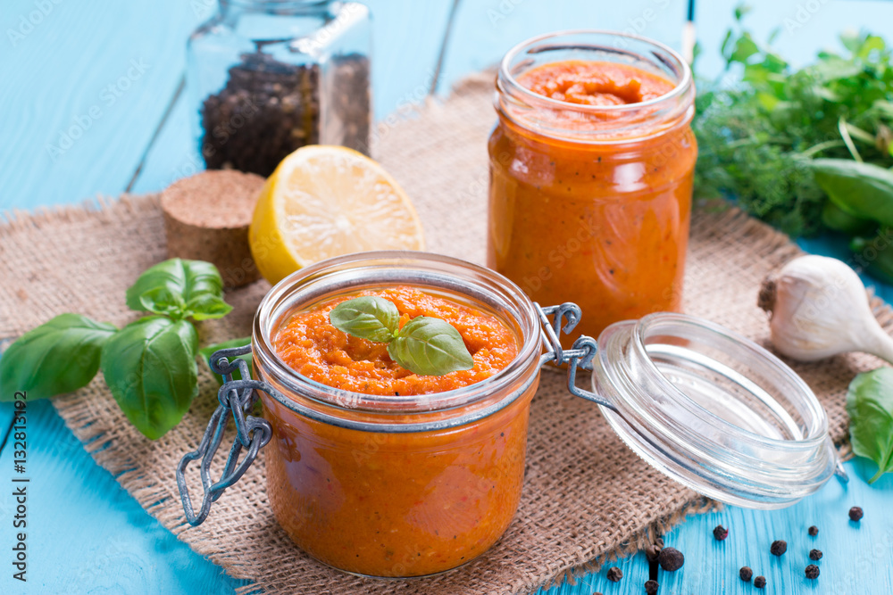 Homemade caviar of vegetables in a glass jar Homemade caviar of vegetables in a glass jar
