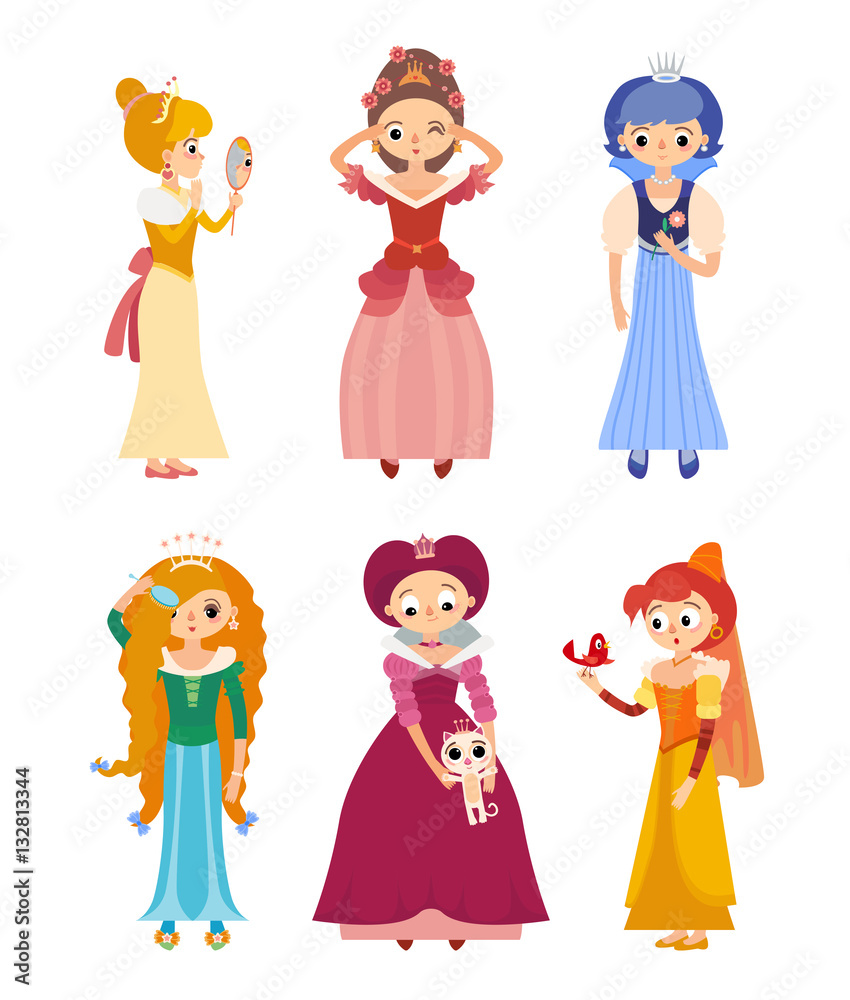 Collection of 6 beautiful princesses in different poses Collection of 6 beautiful princesses in different poses