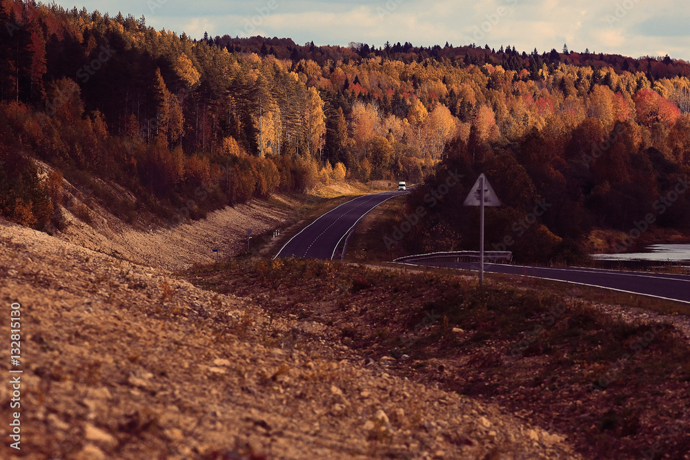 Highway autumn landscape