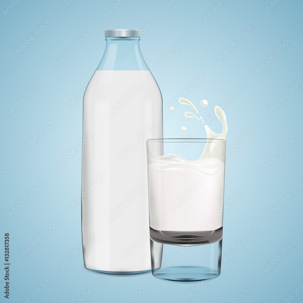 Realistic yogurt vector illustration with milk bottle on bright background Realistic yogurt vector illustration with milk bottle on bright background