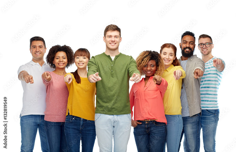 international group of people pointing on you international group of people pointing on you