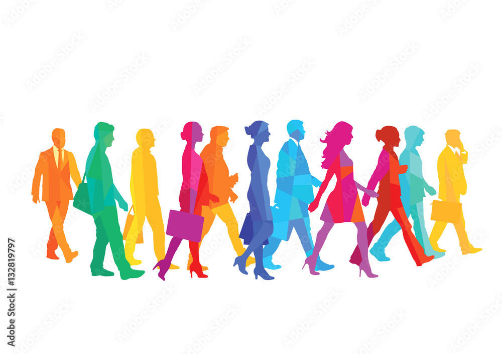 Eine Gruppe von Personen zu Fuß in der Stadt. Illustration