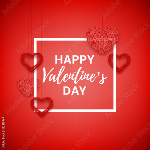 Happy Valentine's Day greeting card. Beautiful background with hearts from threads. Vector illustration.