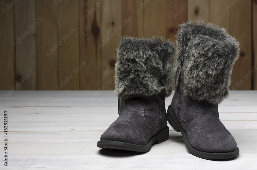 black fur boots shoes with leather kids or children for winter o black fur boots shoes with leather kids or children for winter o