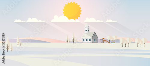 Flat illustration of winter landscape, Vector Design,