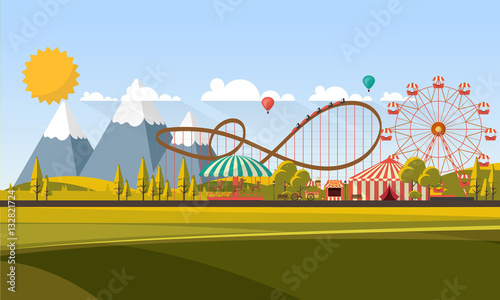 Flat illustration of amusement park at daytime illustration

