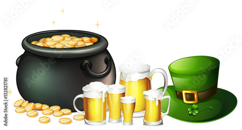 Fresh beer and pot of gold for St Patrick day