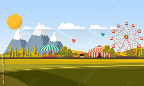 Flat illustration of amusement park at daytime illustration

