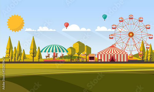 Flat illustration of amusement park at daytime illustration

