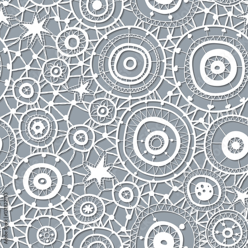 White seamless lace floral pattern on gray background
