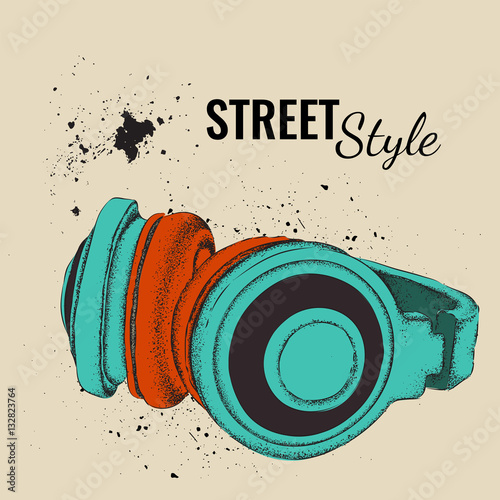 Hand-drawn vintage headphones. Sketch music. Vector illustration