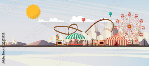 Flat illustration of amusement park at daytime in winter illustration

