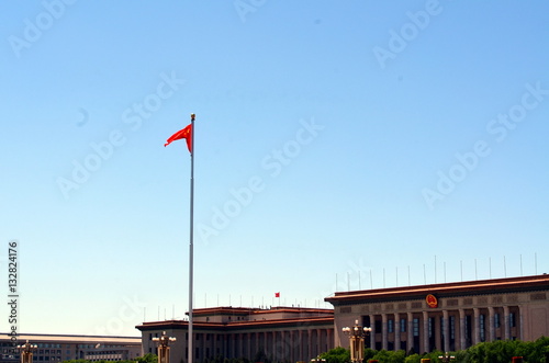 Chinese national flag waving on a clear day