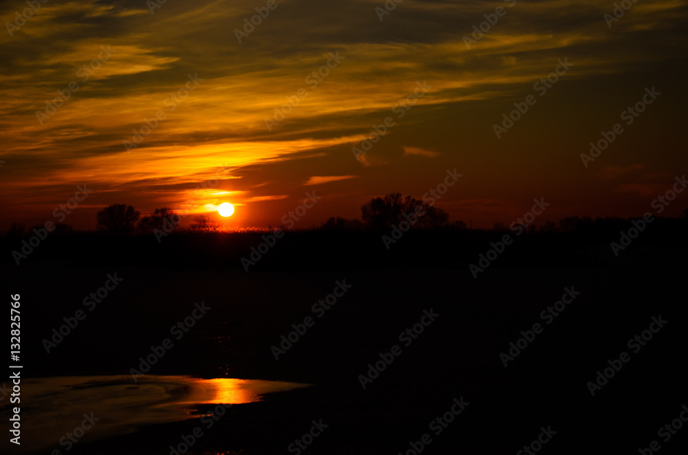 Beautiful winter sunset on river Dnieper Beautiful winter sunset on river Dnieper
