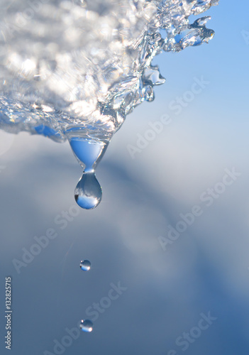 Spring natural background with melting ice and drippings.