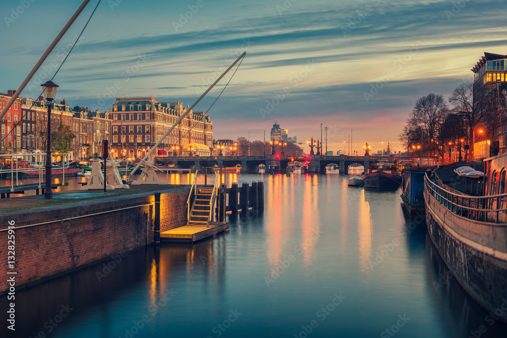 Amstel River and surroundings in Amsterdam Netherlands