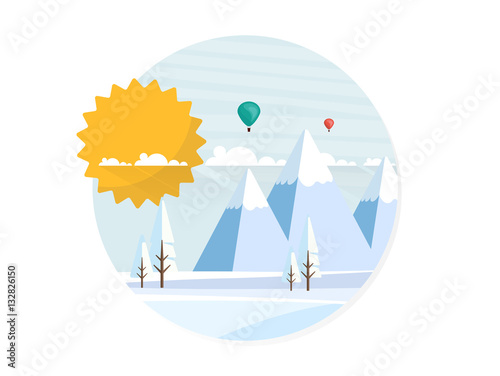 Abstract Flat Style Winter Landscape Background. Flat Vector Illustration

