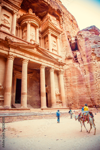 Al Khazneh - treasury, ancient city of Petra, Jordan. Wadi Rum