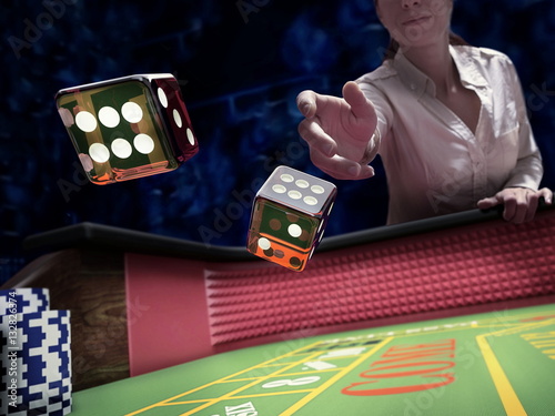 Schilderij op canvas dice throw on craps table at casino
