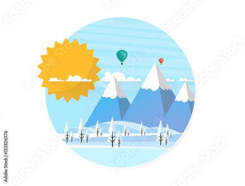 Abstract Flat Style Winter Landscape Background. Flat Vector Illustration

