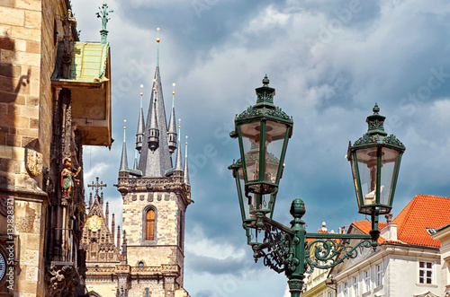 Lanterns on a background of the tower in Prague