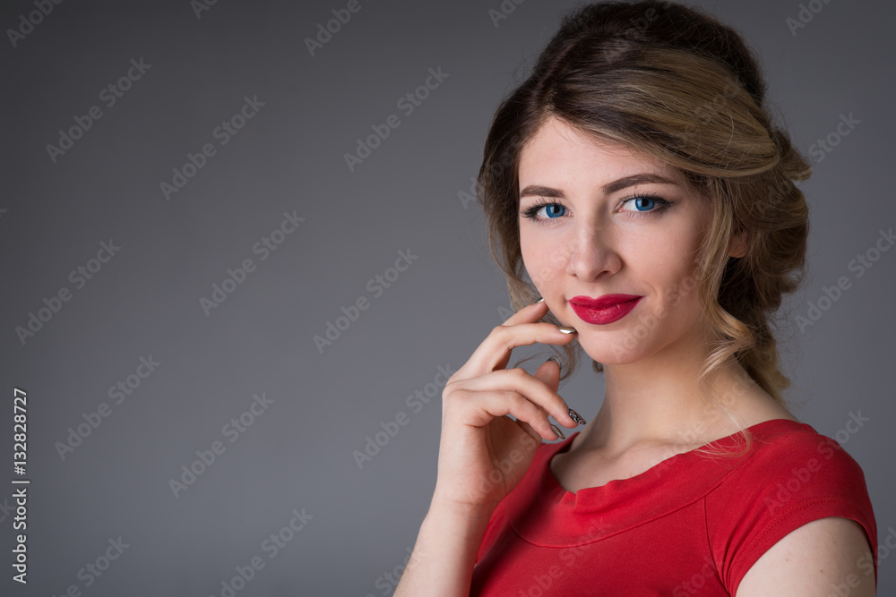 woman with hair in the evening red dress woman with hair in the evening red dress