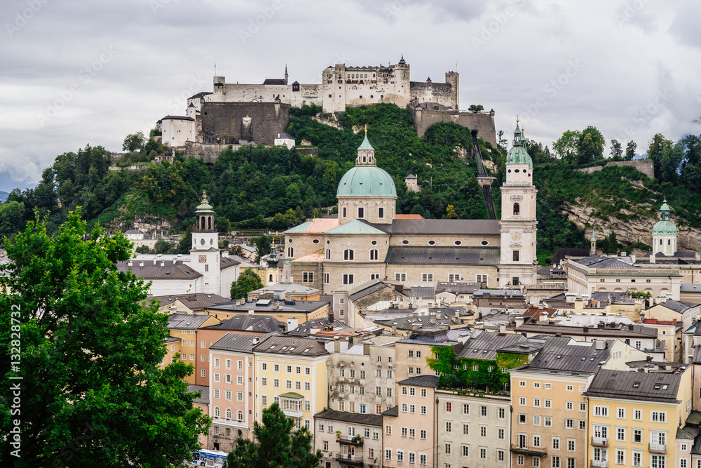 Hohensalzburg Fortress and historical center of Salzburg, Austria