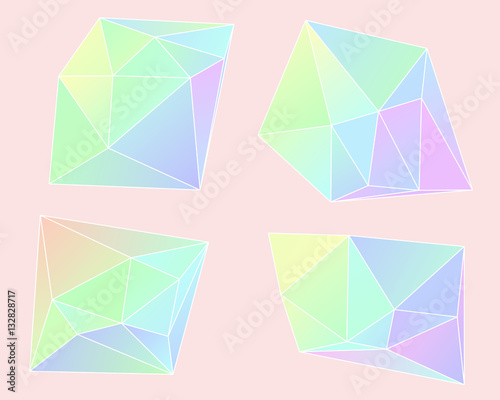 Set 80s style colorful crystal stones mineral elements in soft pastel colors .. EPS10 vector.