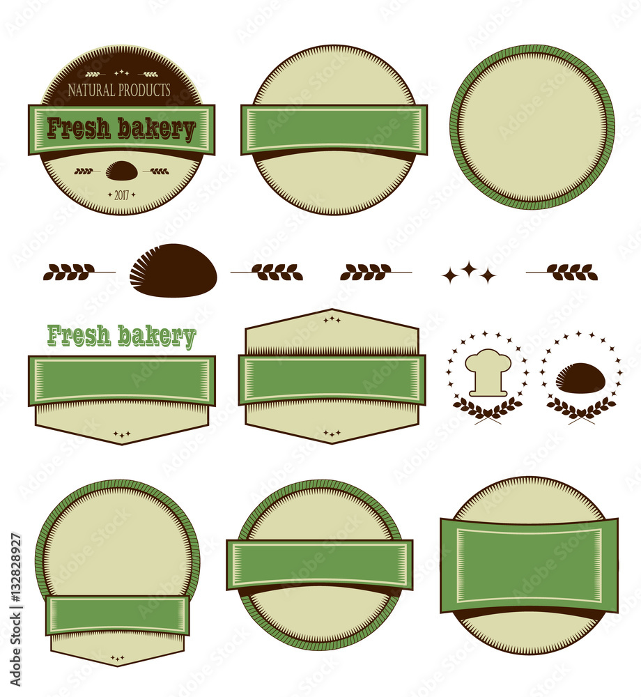 Set of templates for logo. Round, strips, combined, retro design. Groceries, fresh natural products. Vector info graphics Set of templates for logo. Round, strips, combined, retro design. Groceries, fresh natural products. Vector info graphics