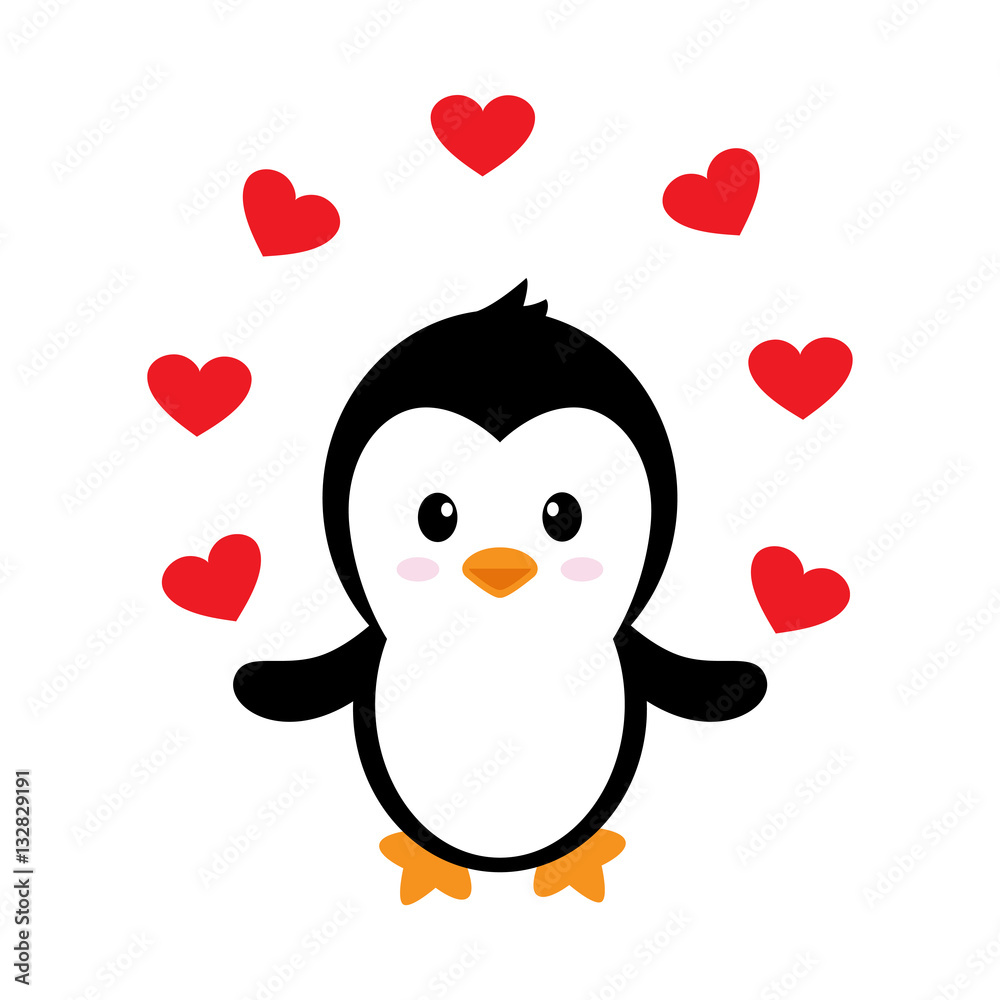 cartoon cute penguin with hearts vector cartoon cute penguin with hearts vector