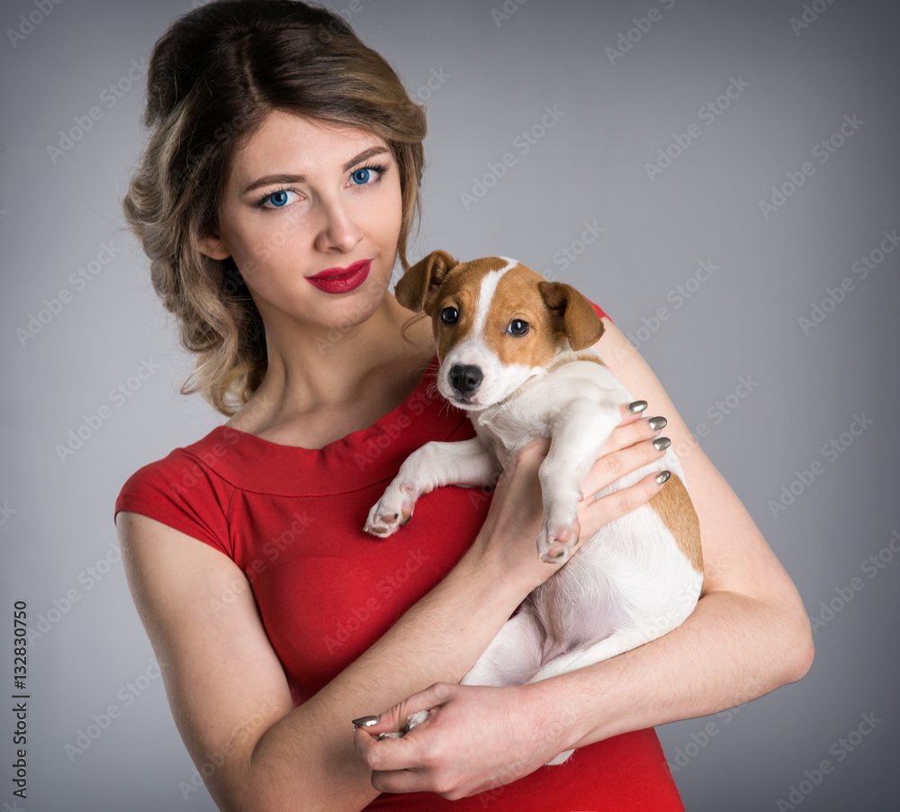 woman with a puppy Jack Russell woman with a puppy Jack Russell