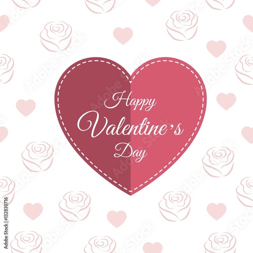 Vector illustration with red paper heart Valentines day card with sign on rose and heart  background