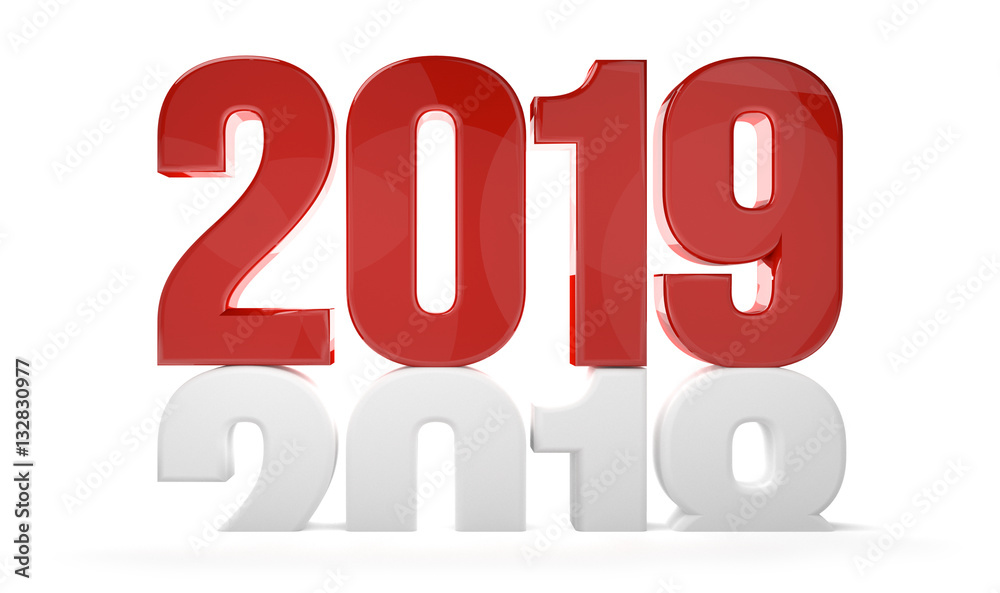 2019 red white new year sylvester 3d render 2019 red white new year sylvester 3d render