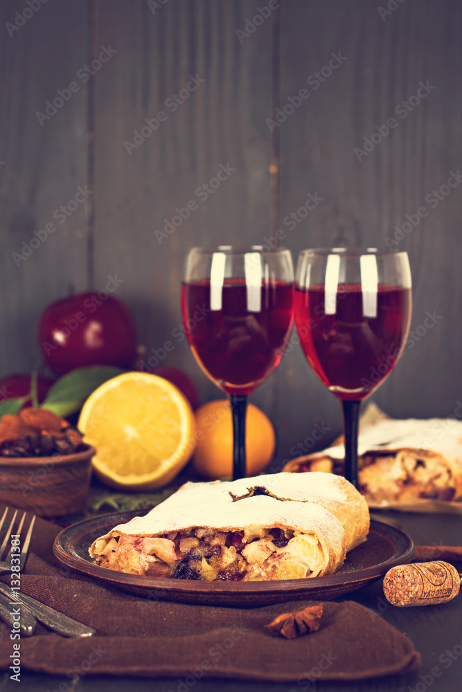 strudel and wine