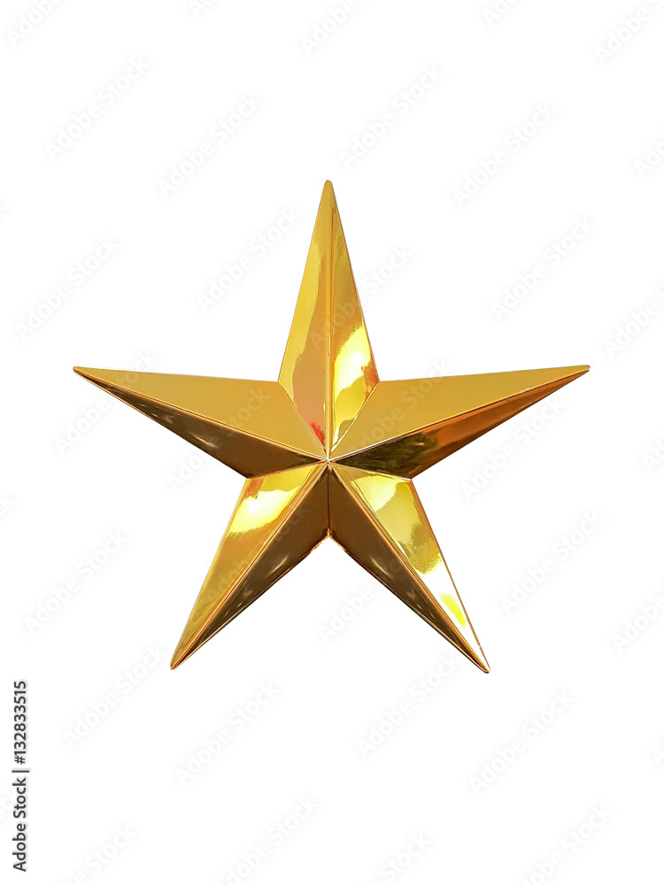 Closeup gold star isolated on white background.