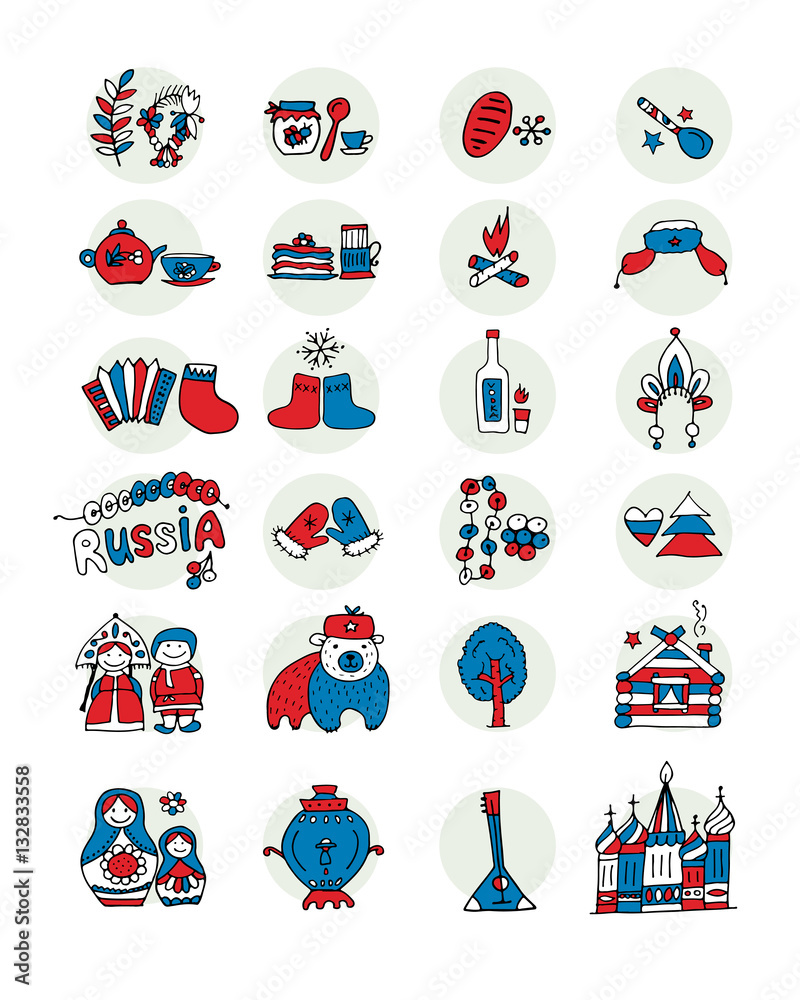 Fototapeta premium Russia, icons set. Sketch for your design