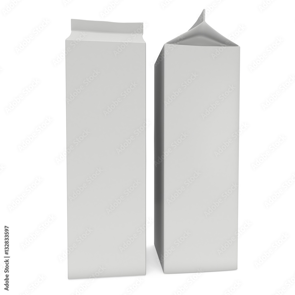 Milk or juice box. Retail package mockup. 3d render illustration isolated on white. Milk or juice box. Retail package mockup. 3d render illustration isolated on white.