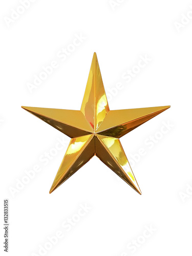 Closeup gold star isolated on white background.