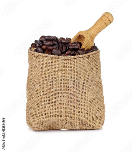 coffee beans in bag isolated on white background