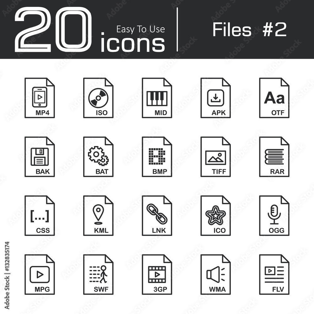 Files icon set 2 ( mp4 , iso , mid , apk , otf , bak , bat , bmp , tif , rar , css , kml , ink , ico , ogg , mpg , swf , 3gp , wma , flv ) Files icon set 2 ( mp4 , iso , mid , apk , otf , bak , bat , bmp , tif , rar , css , kml , ink , ico , ogg , mpg , swf , 3gp , wma , flv )