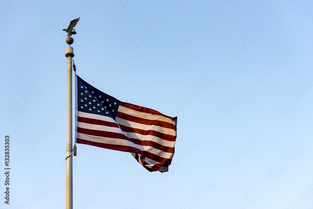 American Flag waving in the Evening, USA