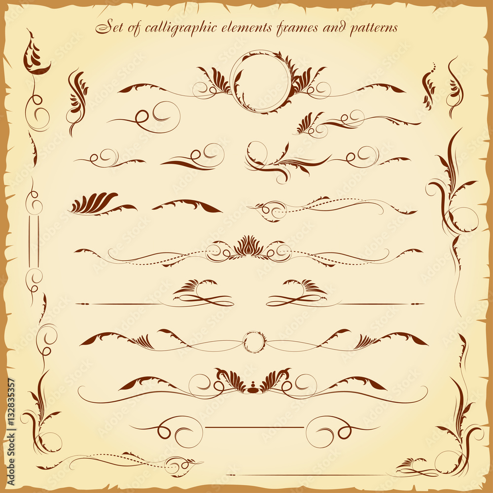 set of calligraphic elements frames and patterns 1