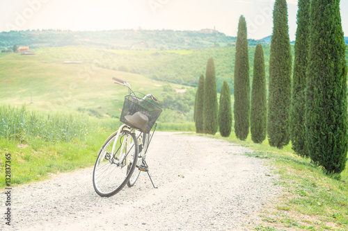 Fototapeta Naklejka Na Ścianę i Meble -  Cycling trip in the spring landscape of Tuscany.