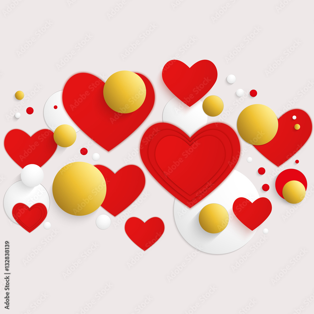 Vector horizontal banner with red hearts and 3d balls. Vector horizontal banner with red hearts and 3d balls.